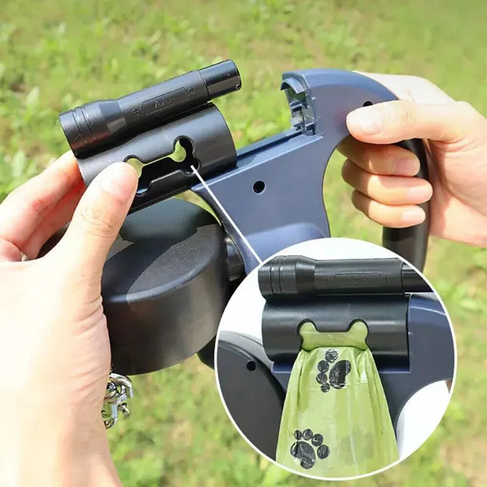 Dual Pet Leash – Retractable Reflective 360° Swivel Lead